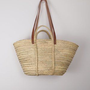 Braided Handle French Market Straw Basket Tote Bag Straw Beach Bag Tote